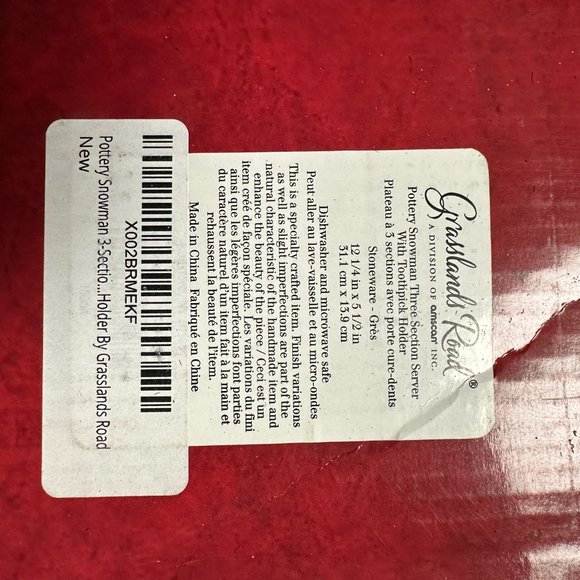 3 SECTION CERAMIC SNOWMAN SERVING DISH WITH TOOTHPICK HOLDER BY GRASSLAND ROADS - Picture 2 of 4